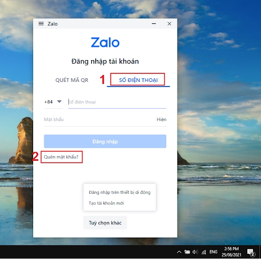 Cách đăng nhập Zalo trên máy tính khi quên mật khẩu